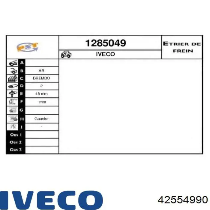 Do koszyka 42554990 Iveco Zacisk hamulcowy tylny lewy