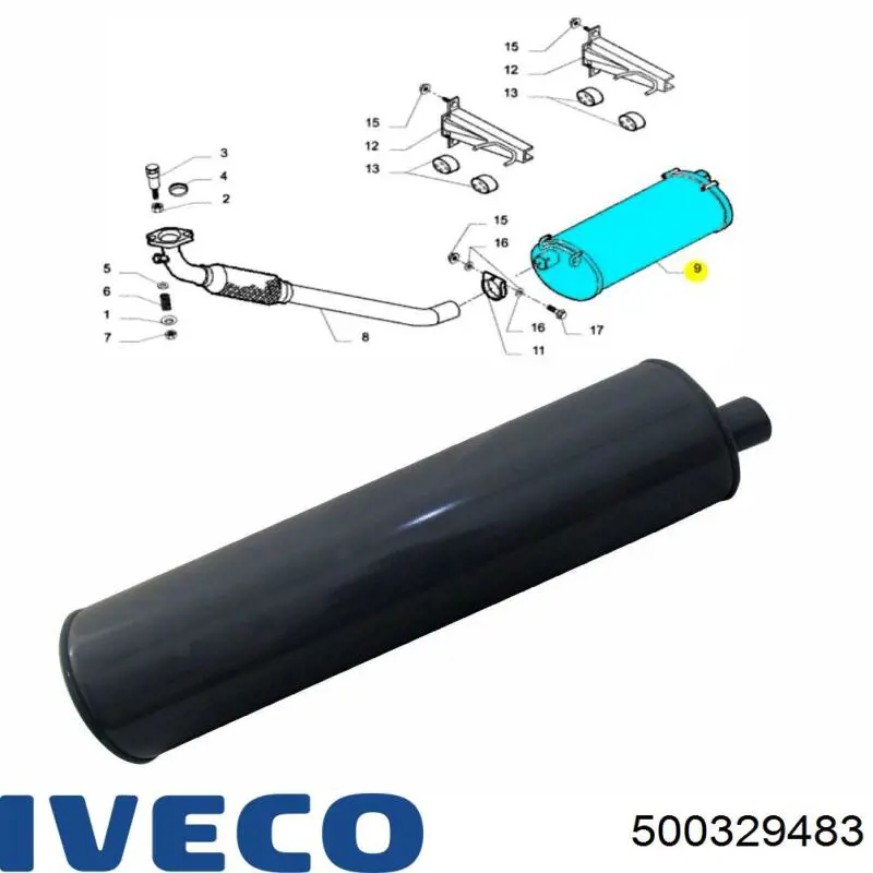 Do koszyka 500329483 Iveco Tłumik, tylna część