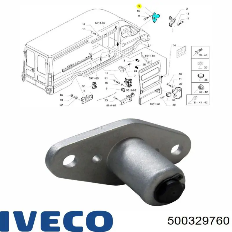 Ogranicznik drzwi przesuwnych, na karoserii środkowy Iveco 500329760 cena, od 11,22 USD