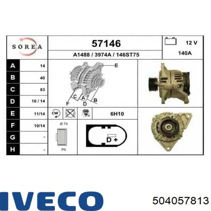 Alternator Iveco 504057813