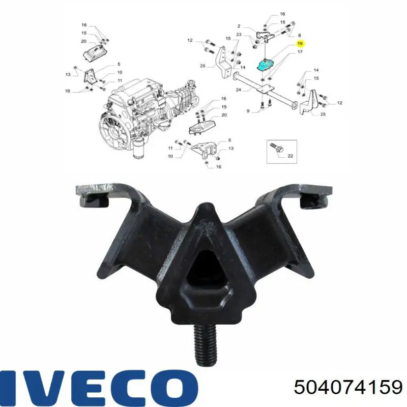 Do koszyka 504074159 Iveco Poduszka (podpora skrzyni biegów)