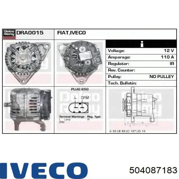 Alternator Iveco 504087183 cena, od 196,13 USD