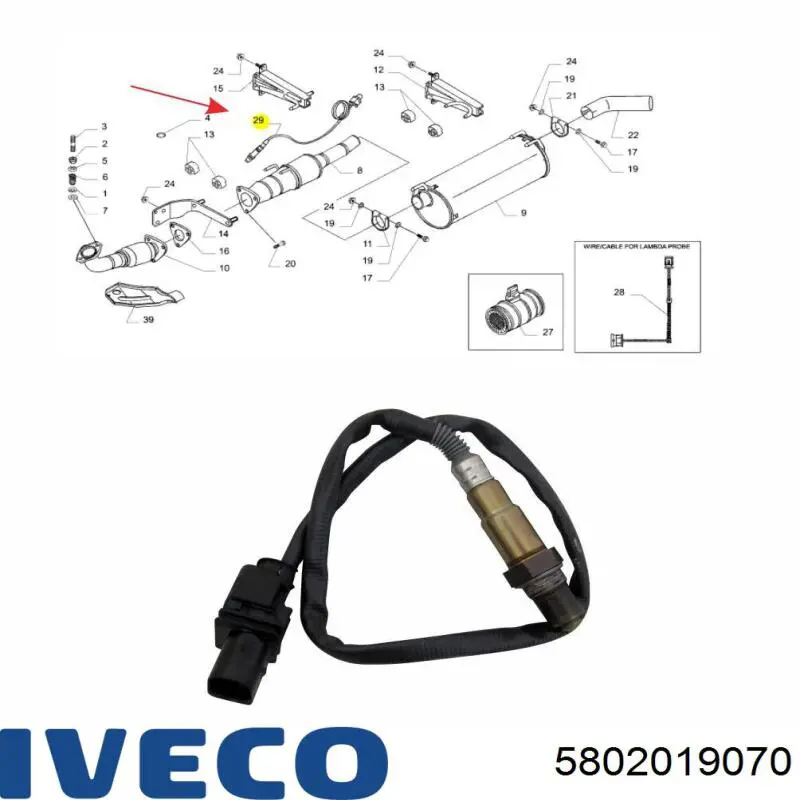 Do koszyka 5802019070 Iveco Sonda lambda czujnik tlenu przed katalizatorem