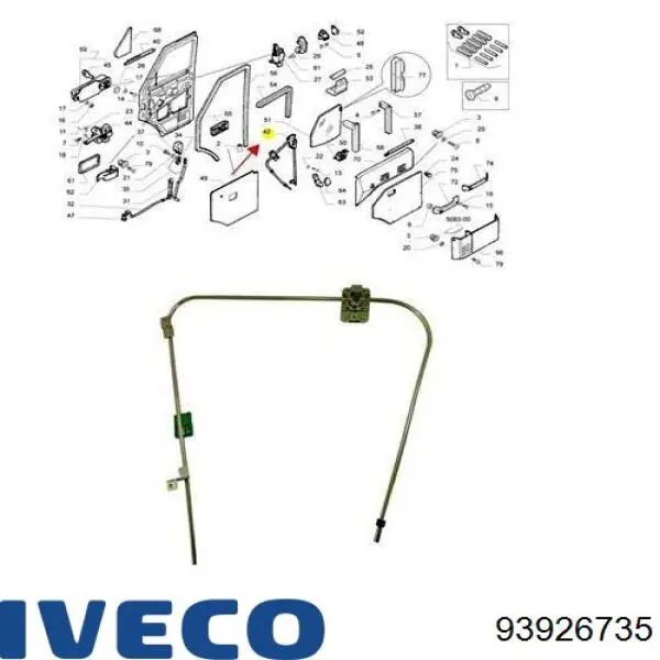 Mechanizm podnoszenia szyby drzwi przednich lewych Iveco 93926735 cena, od 36,35 USD