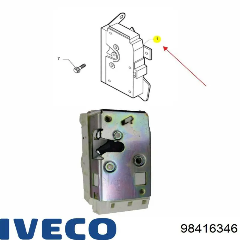 Zamek drzwi przednich lewych 98416359 Iveco