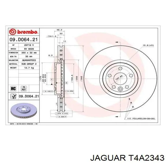 T4A2343 Jaguar Tarcza hamulcowa przednia