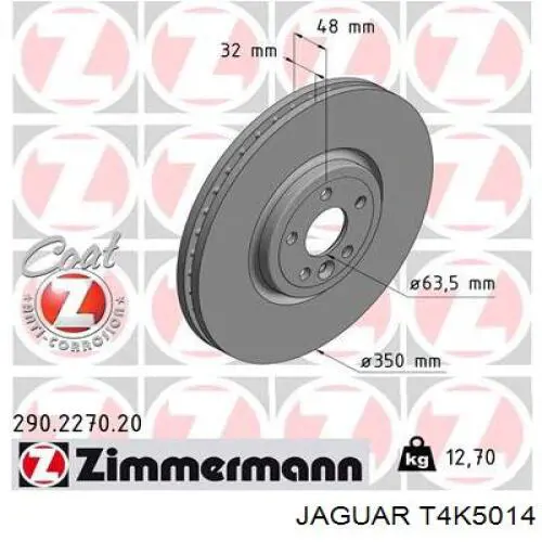 Tarcza hamulcowa przednia T4A2343 Jaguar