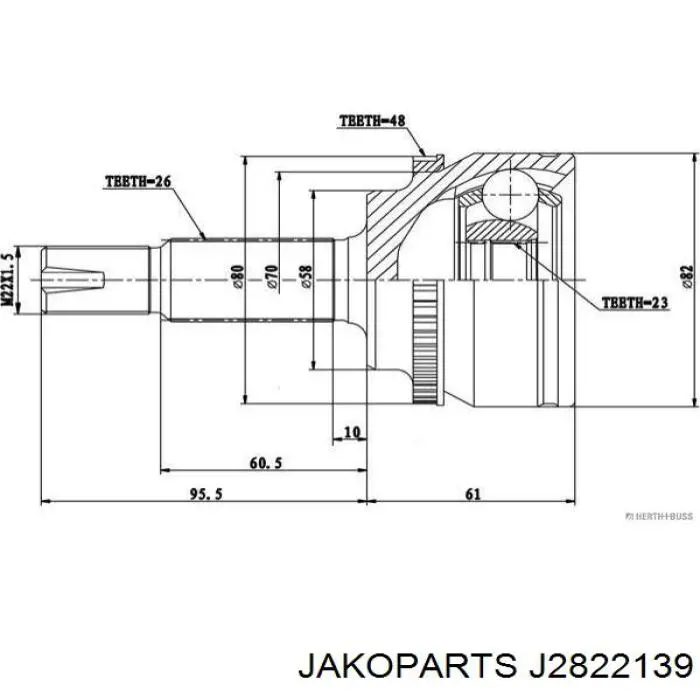 Przegub homokinetyczny przedni zewnętrzny Jakoparts J2822139 cena, od 48,11 USD