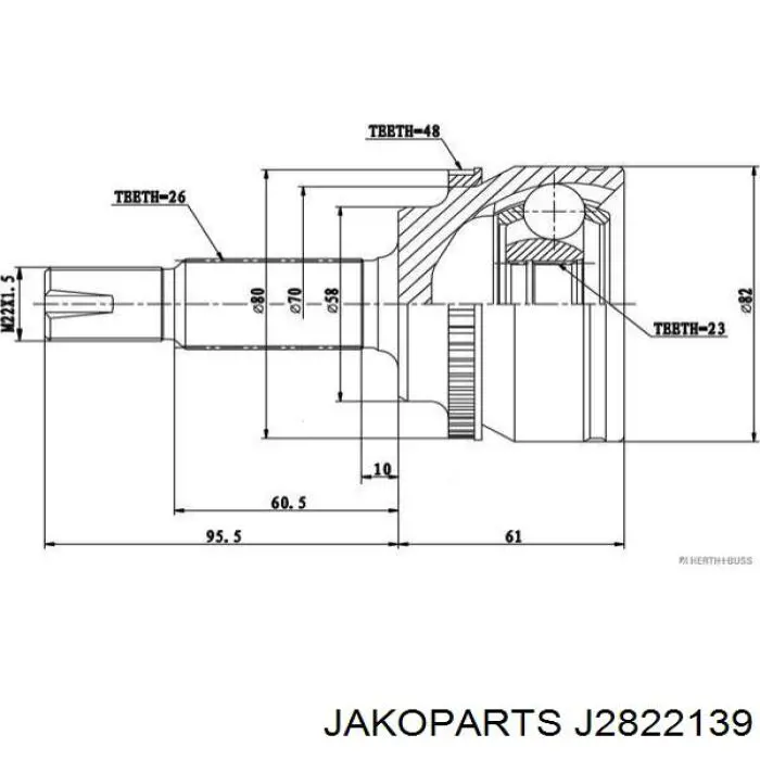 Do koszyka J2822139 Jakoparts Przegub homokinetyczny przedni zewnętrzny