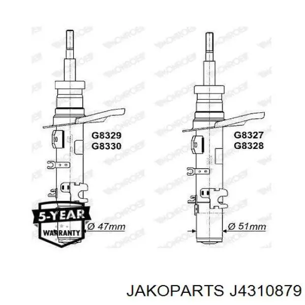 Amortyzator przedni prawy Jakoparts J4310879 cena, od 51,57 USD