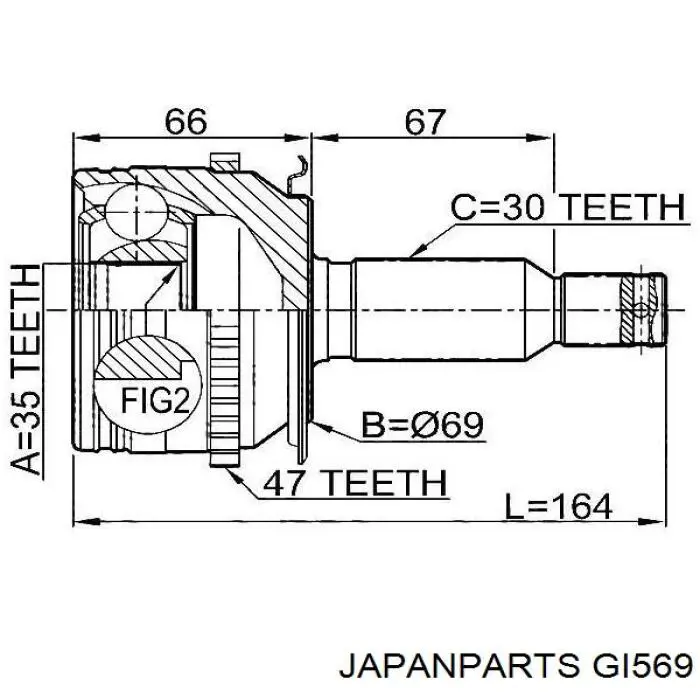 Do koszyka GI569 Japan Parts Przegub homokinetyczny przedni zewnętrzny