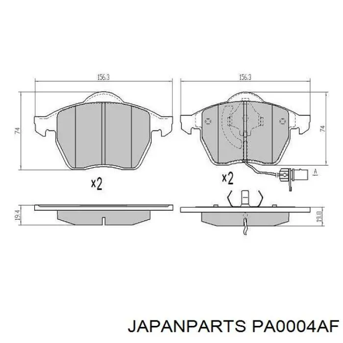 Do koszyka PA0004AF Japan Parts Klocki hamulcowe przednie tarczowe