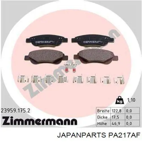 Do koszyka PA217AF Japan Parts Klocki hamulcowe przednie tarczowe