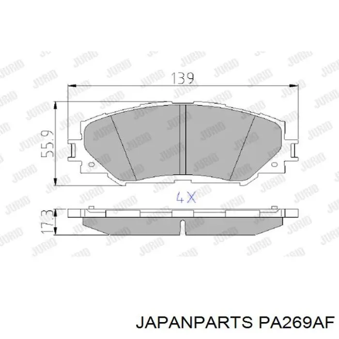 Do koszyka PA269AF Japan Parts Klocki hamulcowe przednie tarczowe