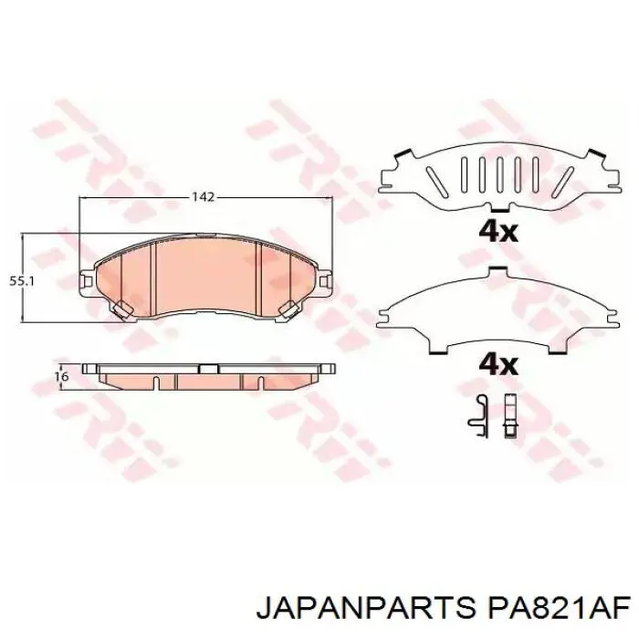 Do koszyka PA821AF Japan Parts Klocki hamulcowe przednie tarczowe