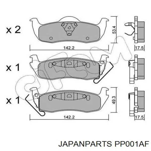 Okładziny (klocki) do hamulców tarczowych tylne Japan Parts PP001AF cena, od 28,33 USD
