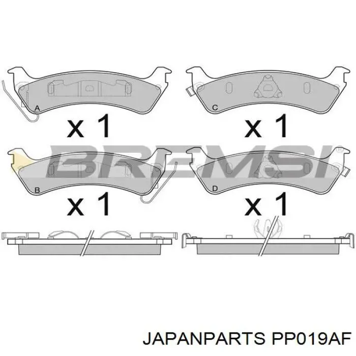 Do koszyka PP019AF Japan Parts Okładziny (klocki) do hamulców tarczowych tylne