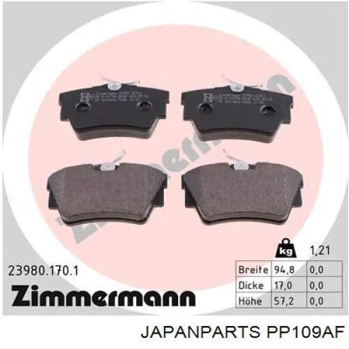 Do koszyka PP109AF Japan Parts Okładziny (klocki) do hamulców tarczowych tylne