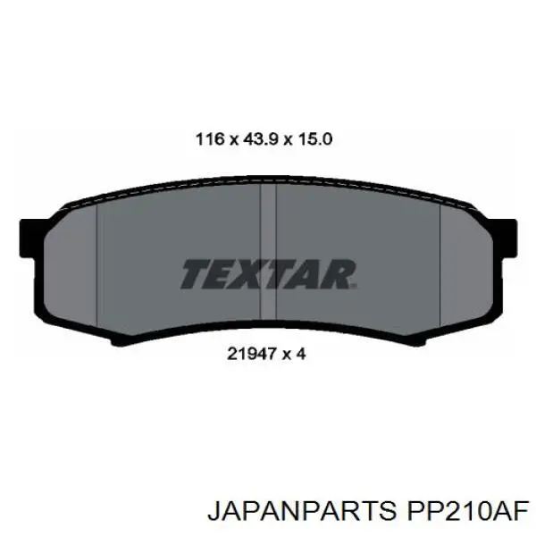 Do koszyka PP210AF Japan Parts Okładziny (klocki) do hamulców tarczowych tylne