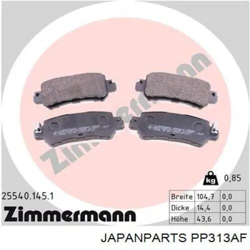 Okładziny (klocki) do hamulców tarczowych tylne Japan Parts PP313AF cena, od 16,87 USD