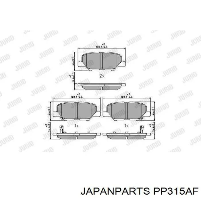 Do koszyka PP315AF Japan Parts Okładziny (klocki) do hamulców tarczowych tylne