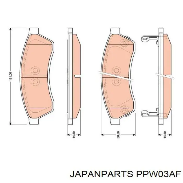 Do koszyka PPW03AF Japan Parts Okładziny (klocki) do hamulców tarczowych tylne
