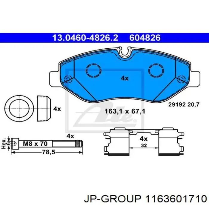 Klocki hamulcowe przednie tarczowe JP Group 1163601710 cena, od 28,95 USD