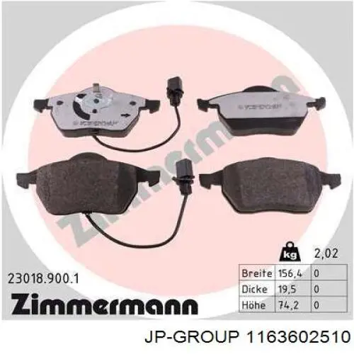 Do koszyka 1163602510 JP Group Klocki hamulcowe przednie tarczowe