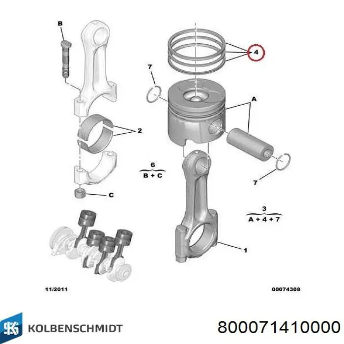 Do koszyka 800071410000 Kolbenschmidt Pierścienie tłokowe na 1 cylinder, STD.