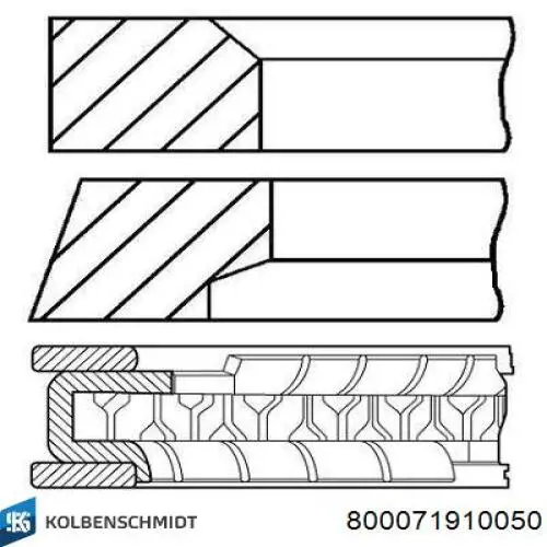 800071910050 Kolbenschmidt pierścienie tłokowe na 1 cylinder, 2. naprawa (+0,50)