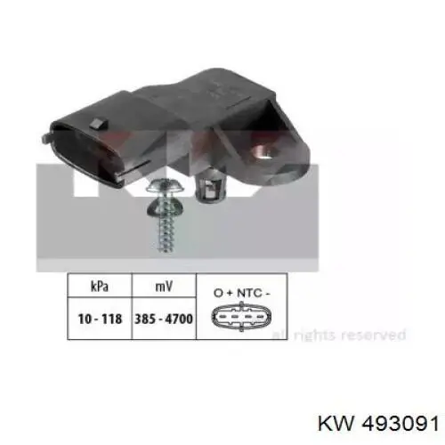 Do koszyka 493091 KW AUTOMOTIVE Czujnik ciśnienia w kolektorze ssącym, MAP