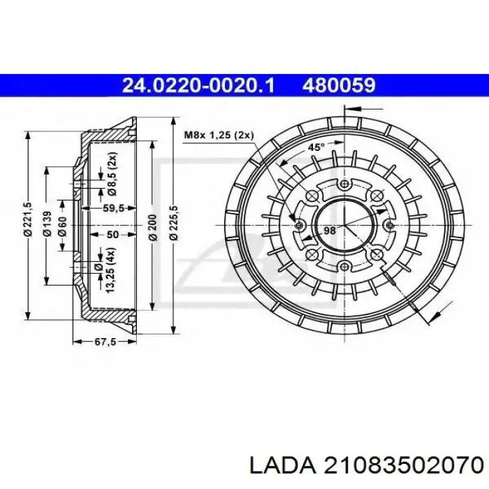 Bęben hamulcowy tylny 21083502070 Lada