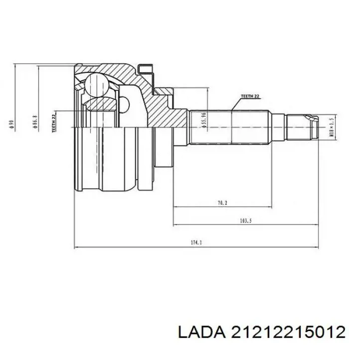 Przegub homokinetyczny przedni zewnętrzny 21212215012 Lada