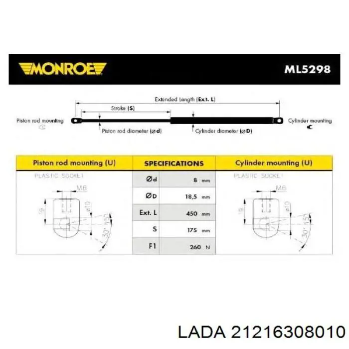 Amortyzator klapy bagażnika (3/5 drzwi-tylnych) Lada 21216308010 cena, od 7,82 USD