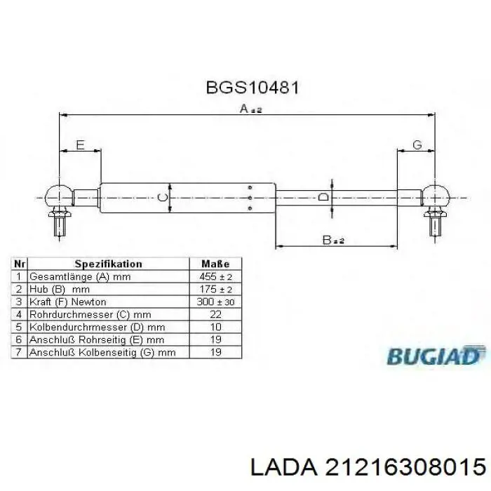 Amortyzator klapy bagażnika (3/5 drzwi-tylnych) 21216308015 Lada