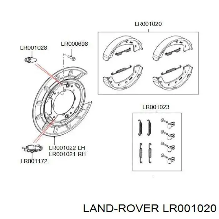 Klocki hamulcowe tylne bębnowe Land Rover LR001020 cena, od 37,62 USD