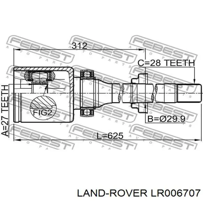 LR006707 Land Rover Półoś napędowa przednia prawa