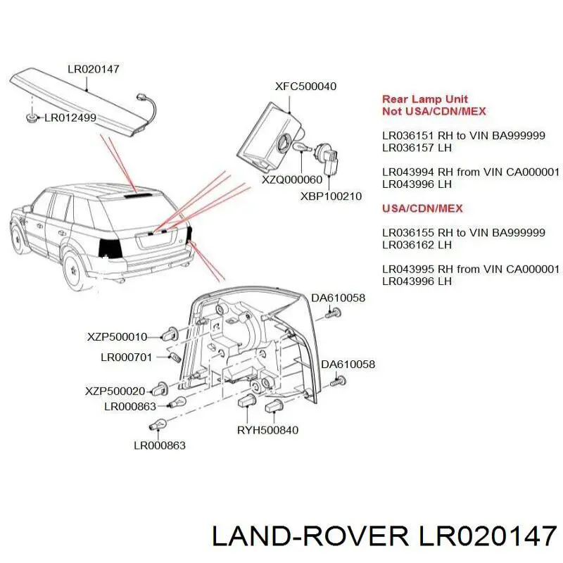 LR020147 Land Rover Lampa stop tylna dodatkowa