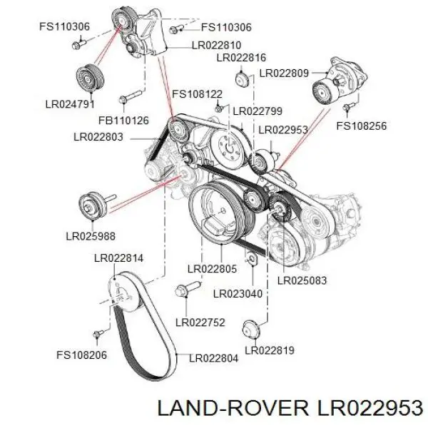LR022953 Land Rover Rolka prowadząca, kierunkowa paska napędowego
