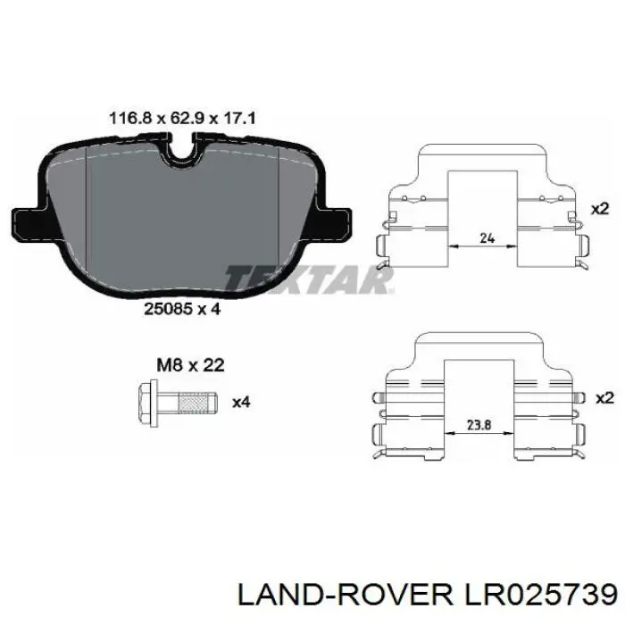 Okładziny (klocki) do hamulców tarczowych tylne Land Rover LR025739 cena, od 31,53 USD