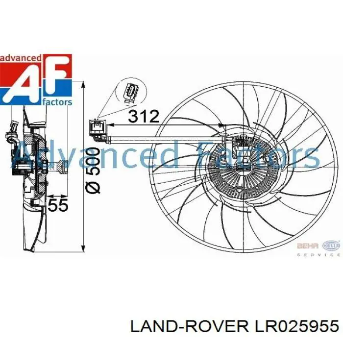 Do koszyka LR025955 Land Rover Wentylator elektryczny układu chłodzenia kompletny (silnik+wirnik)