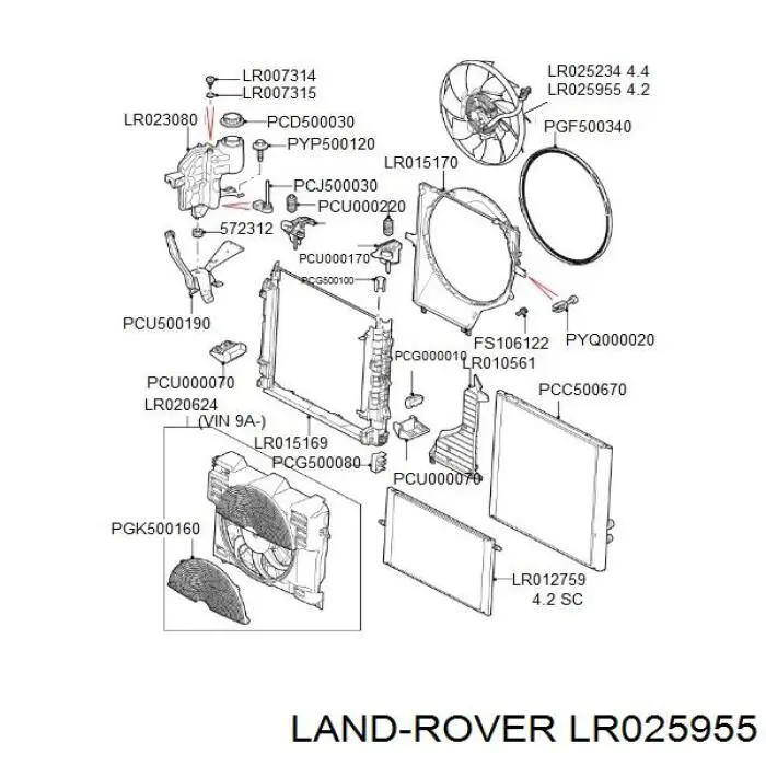 LR025955 Land Rover Wentylator elektryczny układu chłodzenia kompletny (silnik+wirnik)