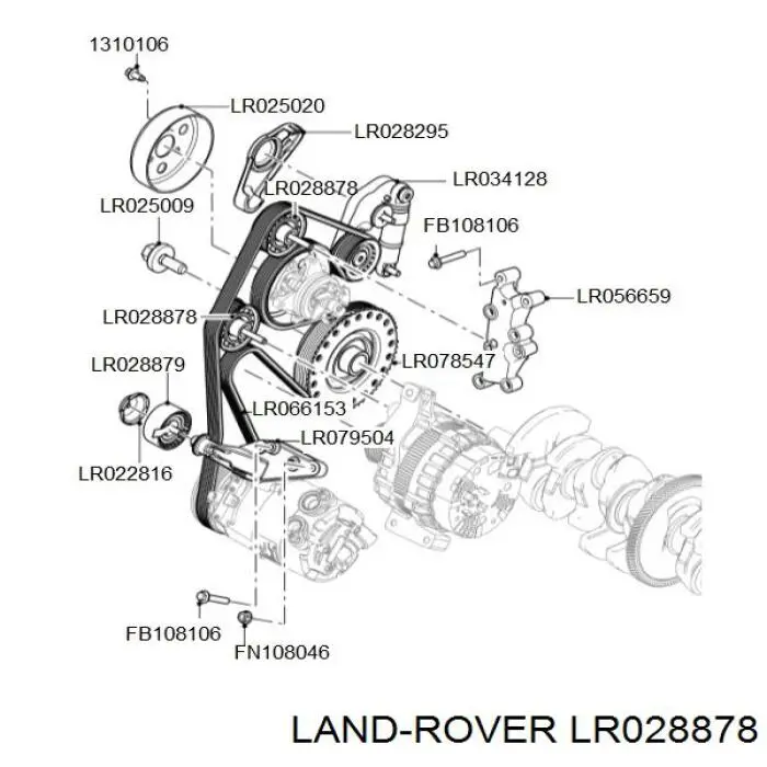 LR028878 Land Rover Rolka prowadząca, kierunkowa paska napędowego