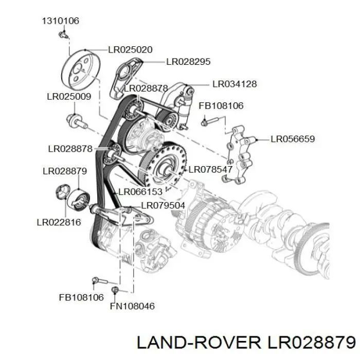 LR028879 Land Rover Rolka prowadząca, kierunkowa paska napędowego