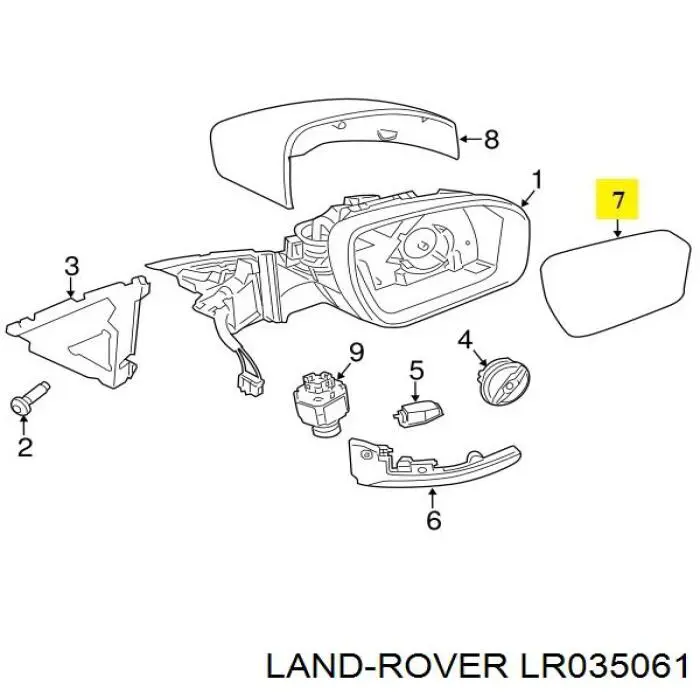 LR035061 Land Rover Wkład lusterka wstecznego prawego