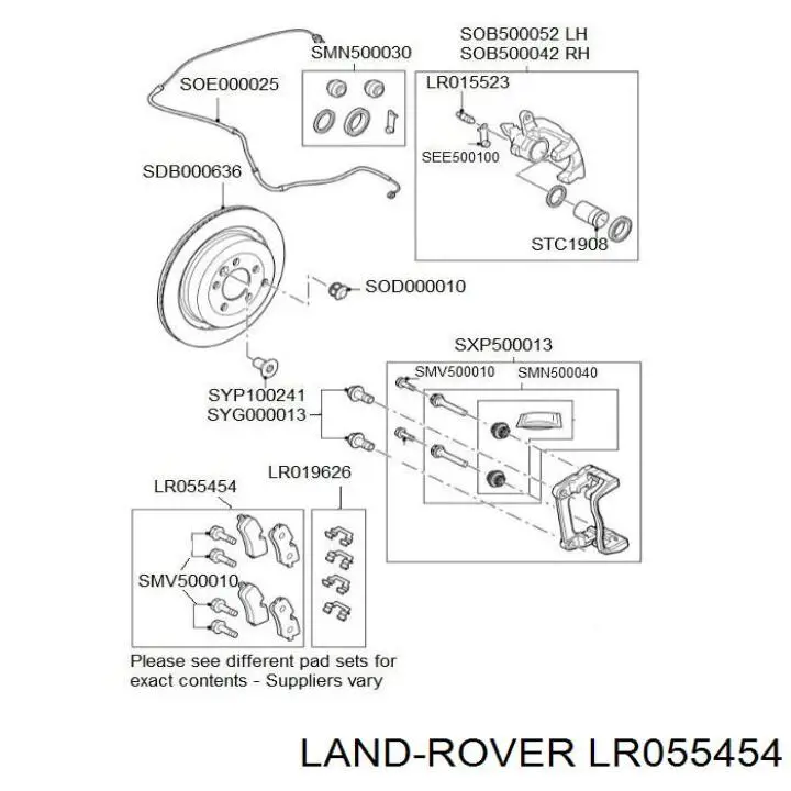 Okładziny (klocki) do hamulców tarczowych tylne Land Rover LR055454 cena, od 30,53 USD