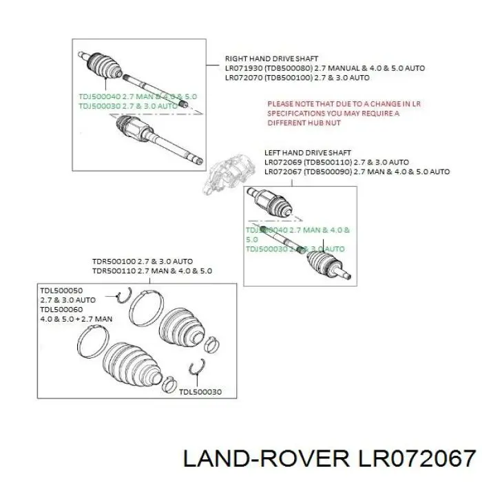 LR072069 Land Rover Półoś napędowa przednia lewa