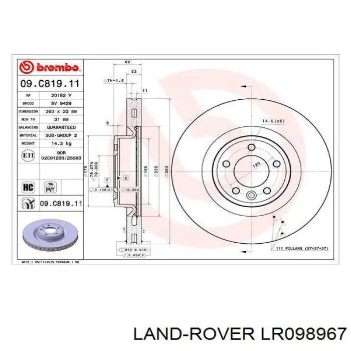 Tarcza hamulcowa przednia Land Rover LR098967 cena, od 143,40 USD