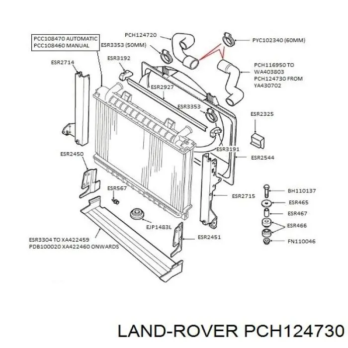 Przewód (króciec) chłodnicy górny do Land Rover Range Rover II LP, P38A