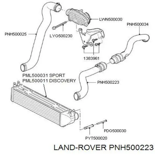 Do koszyka PNH500223 Land Rover Przewód (króciec) intercoolera